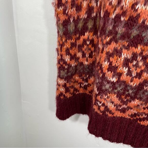 Free People Snow Bunny Maroon Orange Wool Alpaca Fair Isle Sweater Small - Picture 12 of 13